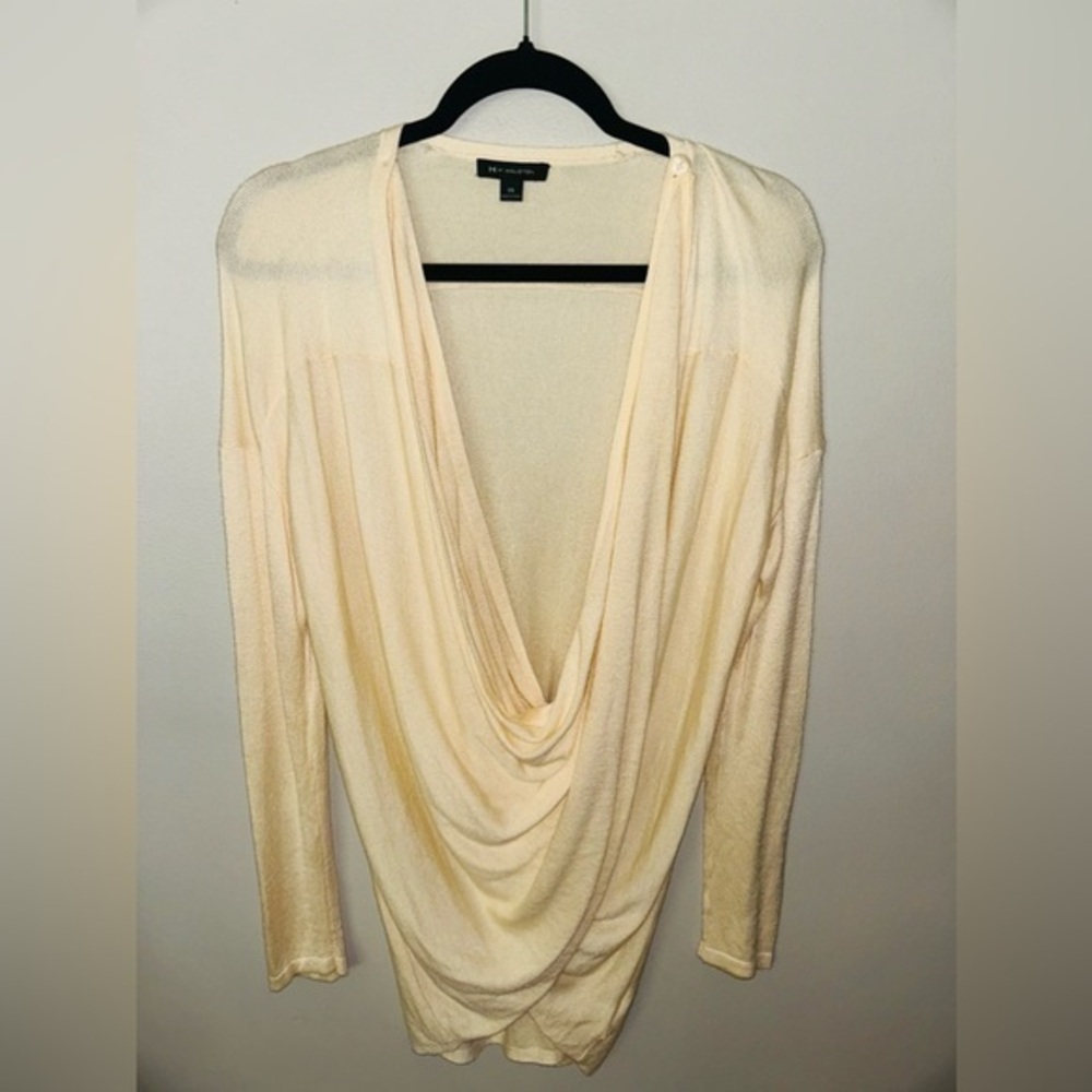 H by Halston Long Sleeve Crossover Cream Cardigan Flowy Feminine XS Balletcore